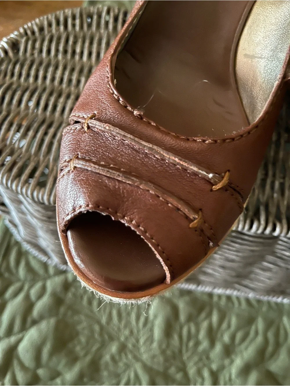 Banana Republic Brown Leather Peep-Toe Espadrille Wedges
